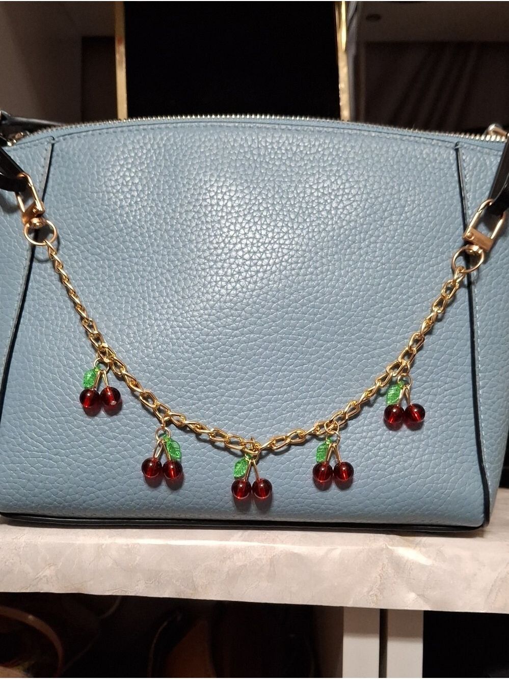 Cherry Charm Chain Gold Handbag Accessory